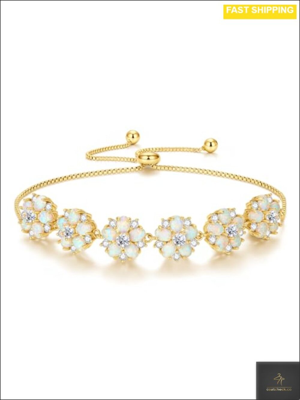14k Yellow Gold Plated Opal Tennis Bracelet Adjustable for Women